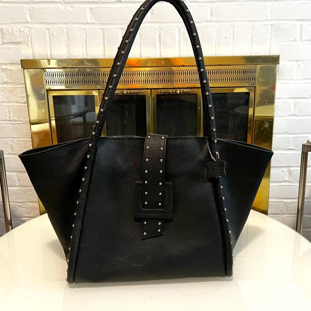 TMRW Studio "Lawrence Studded" Leather Black Shoulder Bag Purse Buckle